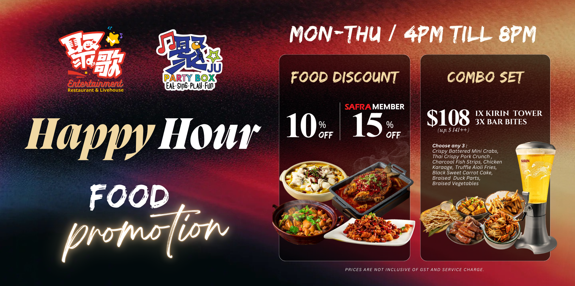 Happy Hour food promotion with discounts and combo set offer in Clarke Quay.